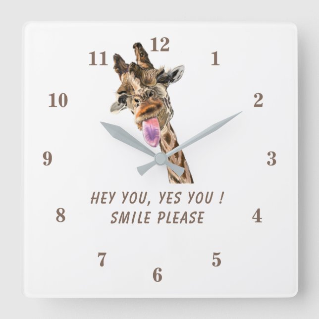Relógio Quadrado Playful Giraffe Tongue Out Wall Clock Custom Text (Frente)