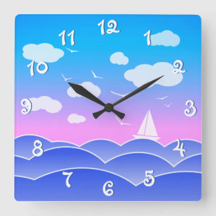 Relógio Quadrado Playful Lovely Colored Seascape Blue Ocean