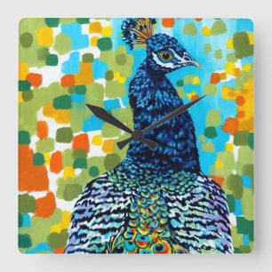 Relógio Quadrado Plumed Peacock II
