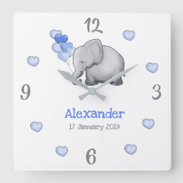Relógio Quadrado Poetic Baby Balloons Elephant Nursery Personalizad