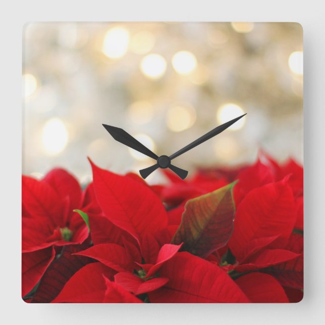 Relógio Quadrado Poinsettia de Natal (Frente)
