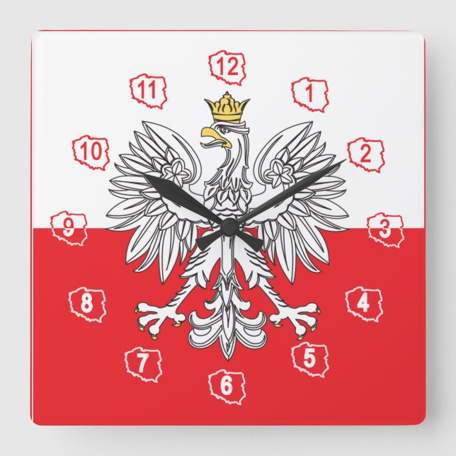 Relógio Quadrado Polish Eagle With Gold Crown Flag Wall Clock (Frente)
