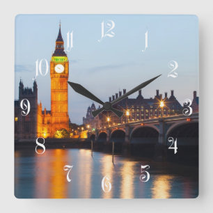 Relógio Quadrado Ponte Big Ben e Westminster à noite
