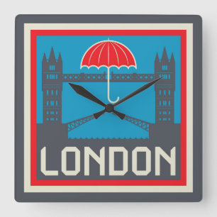 Relógio Quadrado Ponte de Londres com guarda-chuva