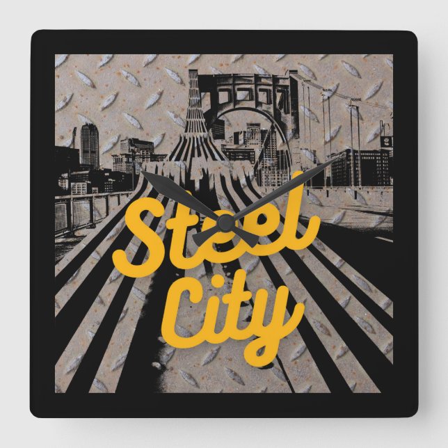 Relógio Quadrado Ponte de Pittsburgh Steel City Skyline Pennsylvani (Frente)