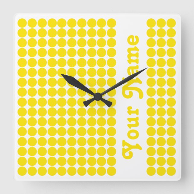 Relógio Quadrado Ponto Safari Amarelo ouro com nome (Frente)