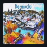 Relógio Quadrado Pop Art Bermuda<br><div class="desc">Neon Pop Art 4544 Bermuda

A beautiful landscape photo of downtown St. George Bermuda is transformed into a colorful Neon Pop Art wall clock. 

By celeste@khoncepts.com</div>