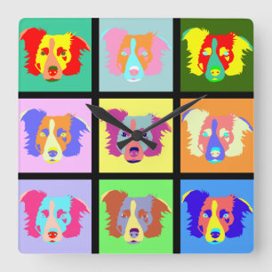 Relógio Quadrado Pop art de border collie
