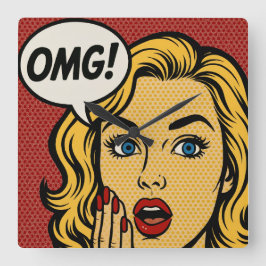 Relógio Quadrado Pop art OMG Wall Clock