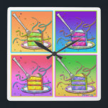 Relógio Quadrado Pop Art SLICE OF CAKE WALL CLOCK<br><div class="desc">Pop Art inspirado,  contemporâneo e colorido DO RELÓGIO DE PAREDE DE CAKE - perfeito para a cozinha,  uma padaria ou padeiros!</div>