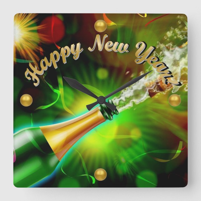 Relógio Quadrado Pop de champanhe (Frente)