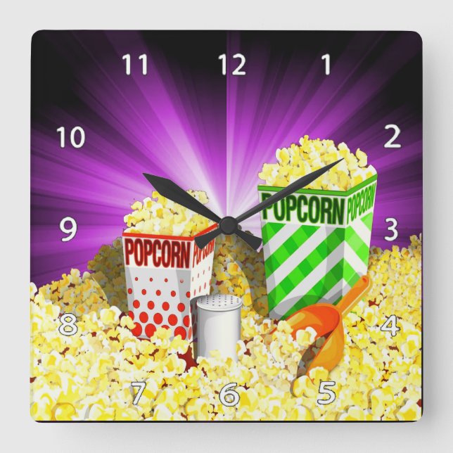 Relógio Quadrado Popcorn Lovers Wall Clock (Frente)