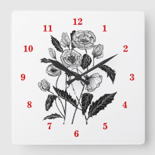Relógio Quadrado Poppies Art -