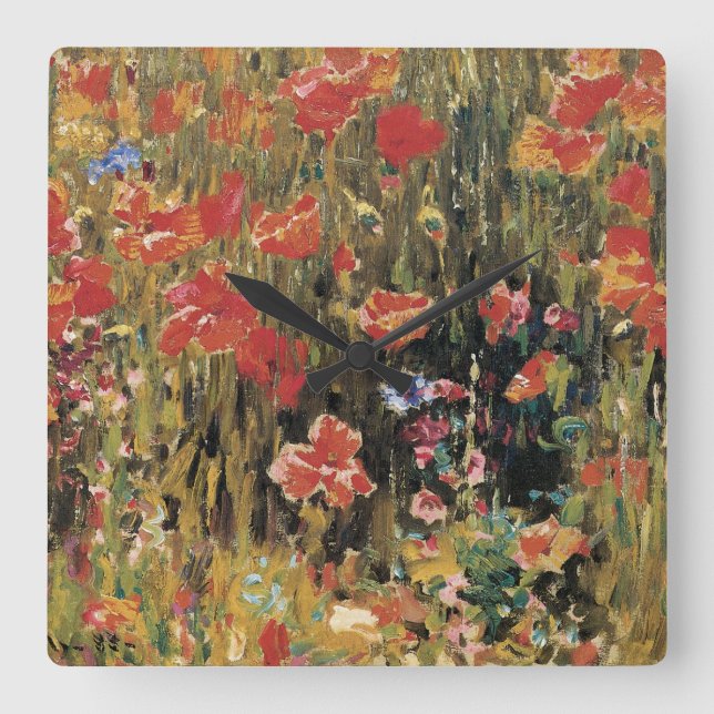 Relógio Quadrado Poppies de Robert Vonnoh, Impressionismo Vintage (Frente)