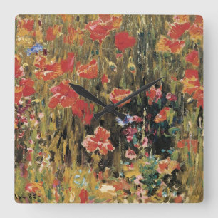 Relógio Quadrado Poppies de Robert Vonnoh, Impressionismo Vintage