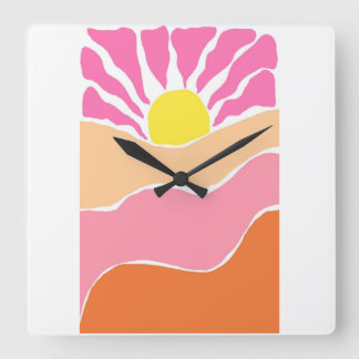 Relógio Quadrado Pôr do sol laranja e rosa pálido Boho