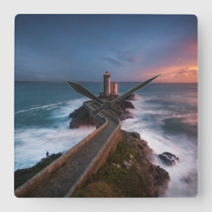 Relógio Quadrado Por do sol Plouzané   Finistère do farol, Britta