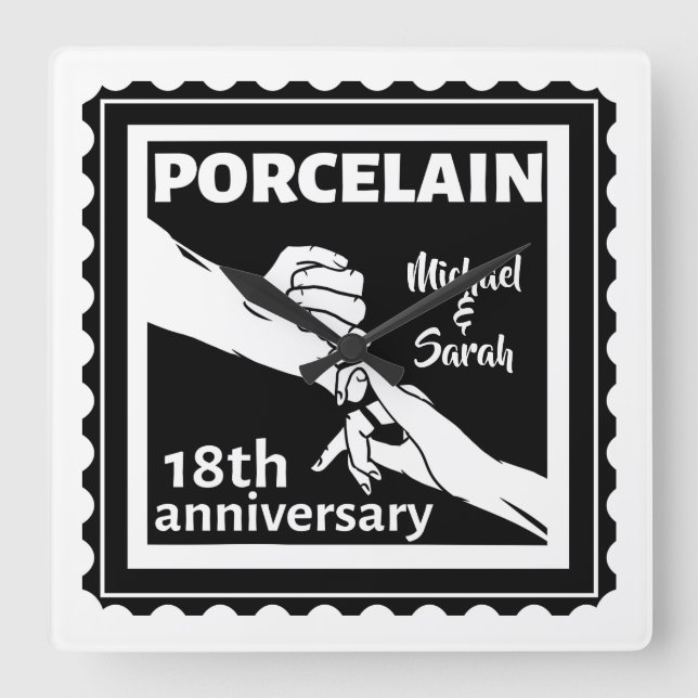 Relógio Quadrado porcelana tradicional do 18º aniversário de casame (Frente)