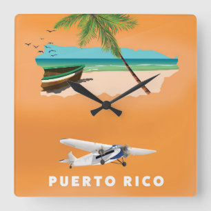 Relógio Quadrado Porto Rico ilustrou o poster de viagens do mapa.