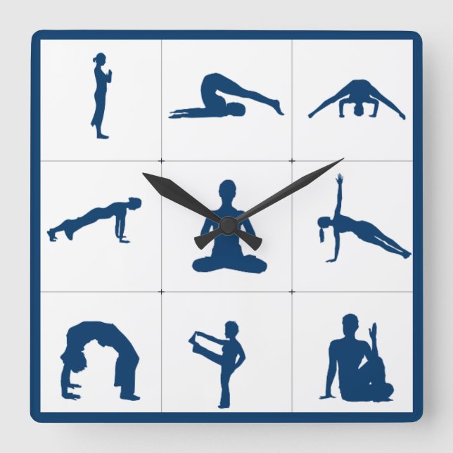 Relógio Quadrado Posições de Meditação Zen Yoga (Frente)