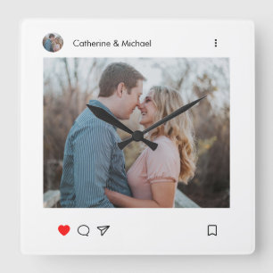 Relógio Quadrado Posta de Estilo de Mídia Social Foto e Nome