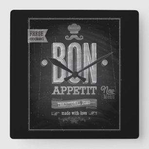 Relógio Quadrado Poster de Appetit do Bon do vintage - quadro