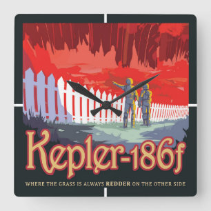 Relógio Quadrado Poster De Espaço Retroativo Do Kepler-186f.