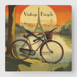 Relógio Quadrado Poster de viagens de bicicleta, personalizável em