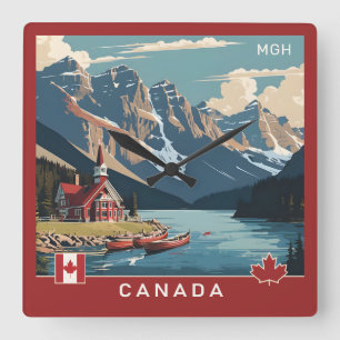 Relógio Quadrado Poster de viagens Personalizado do Monograma Canad