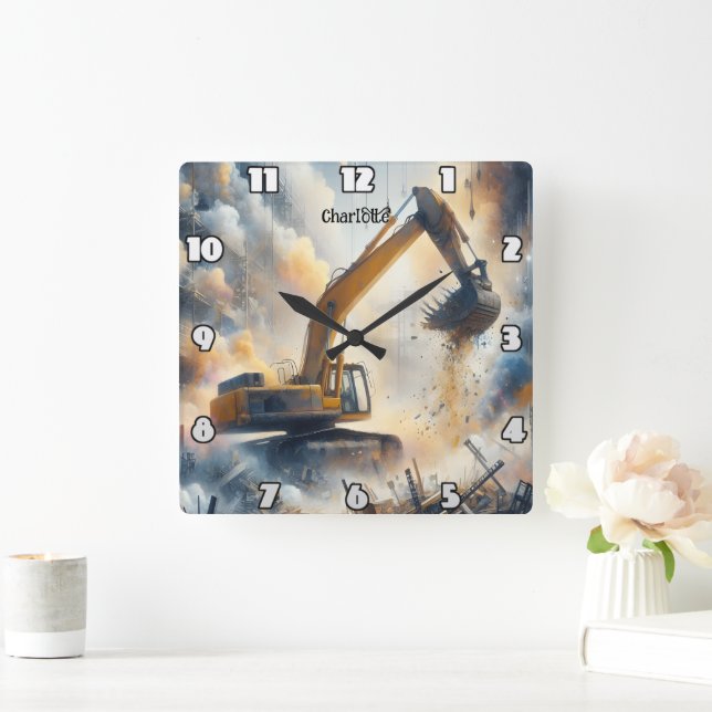Relógio Quadrado Potência do escavador: Construção, Poeira, Céu (Lar)