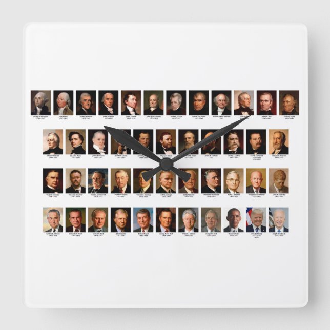 Relógio Quadrado POTUS Portraits Wall Clock (Frente)