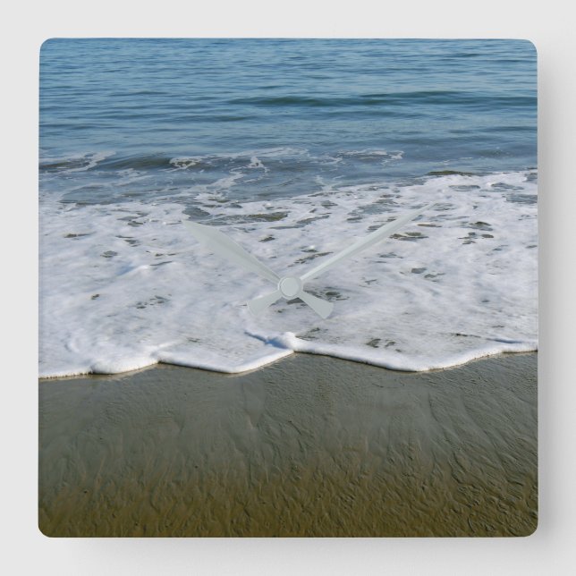 Relógio Quadrado Praia/Areia/Ondas (Frente)
