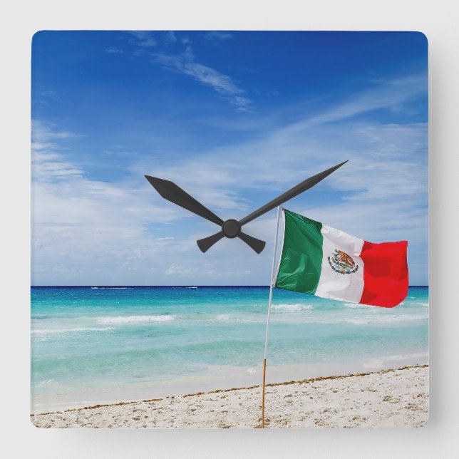 Relógio Quadrado Praia da Bandeira do México (Frente)