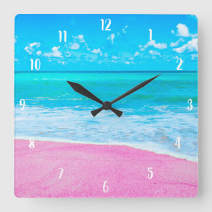 Relógio Quadrado Praia de areia rosa