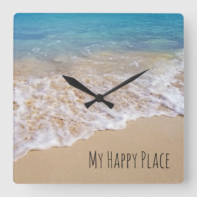 Relógio Quadrado Praia do oceano de turquesa com surf (Frente)