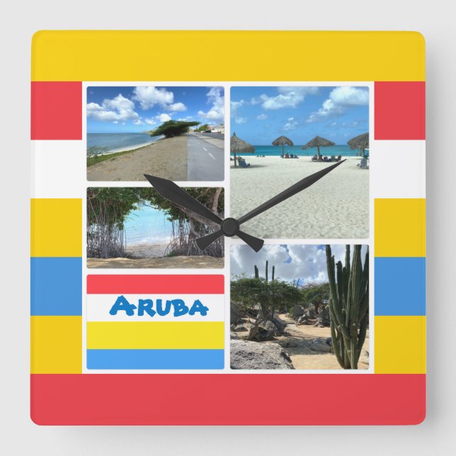 Relógio Quadrado Praia e Deserto Aruba (Frente)