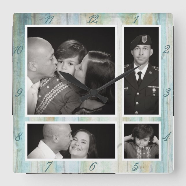 Relógio Quadrado Praia fotográfica do oceano da madeira lançada (Frente)