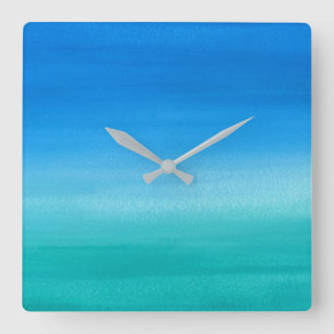 Relógio Quadrado Praia Oceano Azul Verde Sem Números