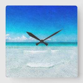 Relógio Quadrado Praia tropical na Flórida Teal Aqua Turquoise Blue