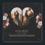 Relógio Quadrado Prescrições de dia de os namorados de casal Floral<br><div class="desc">A canvas personalizada minimalista de "colagem em forma de coração" impressa contém 2 grandes fotos de trabalho de arte. DESIGN TIPS: personalize ainda mais para alterar o tamanho ou a fonte do texto. Para solicitar sem texto,  você também pode excluir o texto e a Mensagem de Amor</div>
