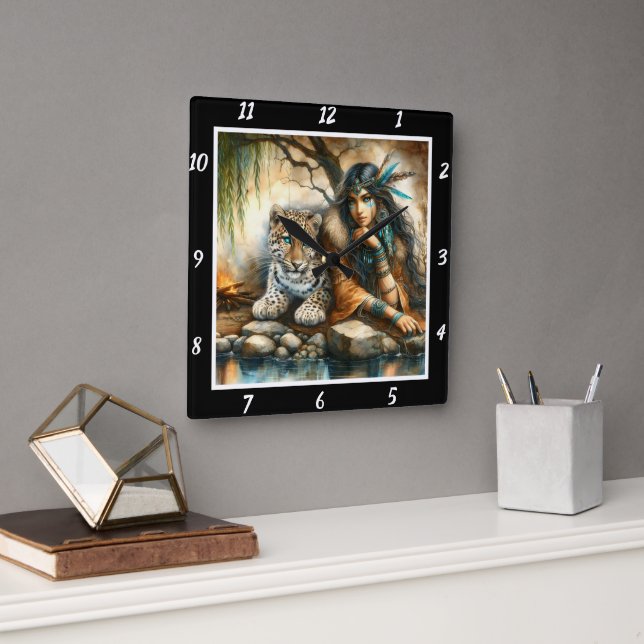 Relógio Quadrado Presença Nativa: Escoamento da Floresta do Pico de (Escritório)