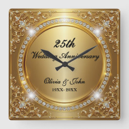 Relógio Quadrado Presente de aniversário de 25 anos de casamento co