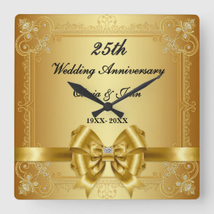 Relógio Quadrado Presente de aniversário de 25 anos de casamento de