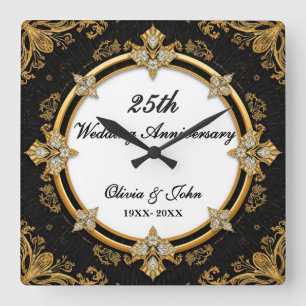 Relógio Quadrado Presente de aniversário de casamento de 25 anos co