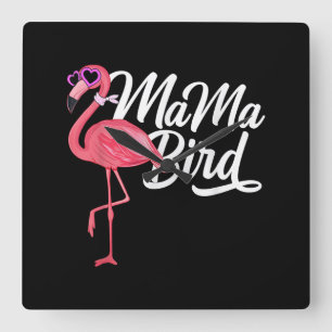 Relógio Quadrado Presente de aniversário do tema Flamingo - Mama B