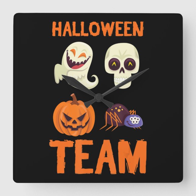 Relógio Quadrado Presente de aranha | Equipe de Halloween Pumpkin G (Frente)