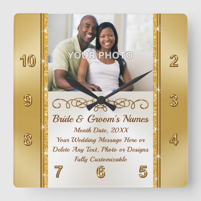 Relógio Quadrado Presente de casamento de fezes de parede personali (Frente)