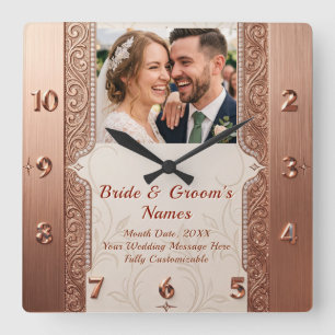 Relógio Quadrado Presente de casamento de luxo com texto de foto pe