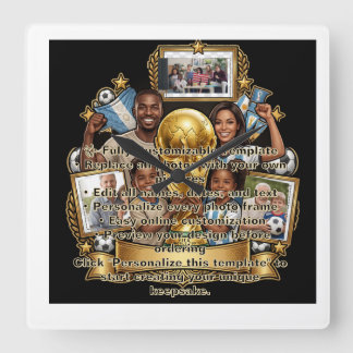 Relógio Quadrado Presente de Colagem de Fotos Personalizadas de Fut