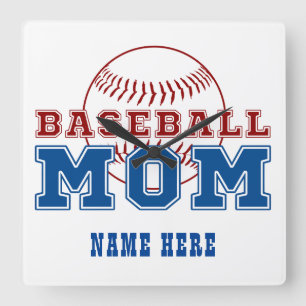 Relógio Quadrado Presente de Dia de as mães da Mãe Baseball de Nome